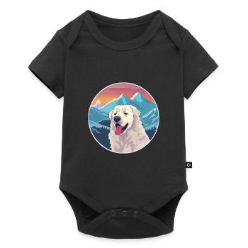 Kuvasz chien race dessin animé Kawaii aquarelle - Body à manches courtes Premium Bébé - noir - Devant