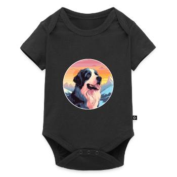 Landseer chien race dessin animé Kawaii aquarelle - Body à manches courtes Premium Bébé - noir - Devant