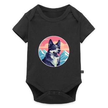 Mudi Hunderasse Cartoon Kawaii Aquarell - Baby Premium Kurzarmbody - Schwarz - Vorne