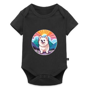 Poméranie allemand Spitz chien race Cartoon Kawaii W - Body à manches courtes Premium Bébé - noir - Devant