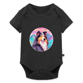 Sheltie chien race dessin animé Kawaii aquarelle - Body à manches courtes Premium Bébé - noir - Devant