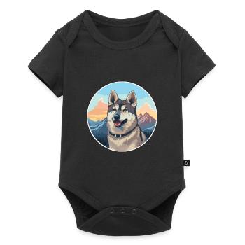 Swedish Elkhound Dog Breed Cartoon Kawaii Watercol - Baby Premium short-sleeve bodysuit - black - Front