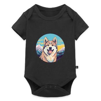 Shikoku Dog Breed Cartoon Kawaii Watercolor - Baby Premium short-sleeve bodysuit - black - Front