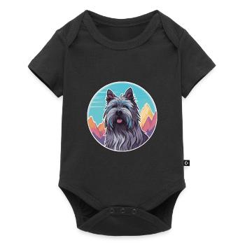 Skye Terrier chien race dessin animé Kawaii aquarelle - Body à manches courtes Premium Bébé - noir - Devant