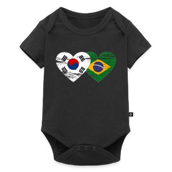 South Korea Brazil Flag Heart Used - Baby Premium short-sleeve bodysuit - black - Front
