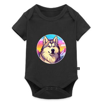 Alaskan Malamute Dog Breed Cartoon Kawaii Watercol - Baby Premium short-sleeve bodysuit - black - Front