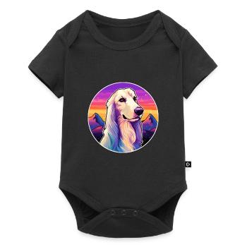 Afghan Hound chien race dessin animé Kawaii aquarelle - Body à manches courtes Premium Bébé - noir - Devant