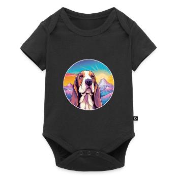 Basset Hound Dog Breed Cartoon Kawaii Watercolor - Baby Premium short-sleeve bodysuit - black - Front