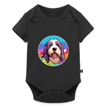Barbu Collie chien race dessin animé Kawaii aquarelle - Body à manches courtes Premium Bébé - noir - Devant