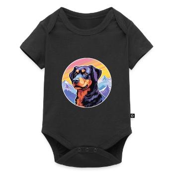 Beauceron chien race dessin animé Kawaii aquarelle - Body à manches courtes Premium Bébé - noir - Devant