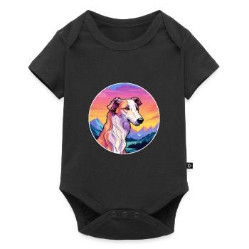 Borzoi Dog Breed Cartoon Kawaii Watercolor - Baby Premium short-sleeve bodysuit - black - Front