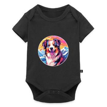 Collie Raue Hunderasse Karikatur Kawaii Aquarell - Baby Premium Kurzarmbody - Schwarz - Vorne