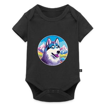 Husky chien race dessin animé Kawaii aquarelle - Body à manches courtes Premium Bébé - noir - Devant