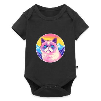 Exotic Shorthair Cat Colorful Cartoon Watercolor I - Baby Premium short-sleeve bodysuit - black - Front