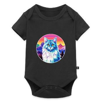 German Longhair Cat Colorful Cartoon Watercolor Il - Baby Premium short-sleeve bodysuit - black - Front
