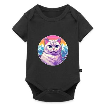 British Shorthair chat coloré dessin animé aquarelle - Body à manches courtes Premium Bébé - noir - Devant