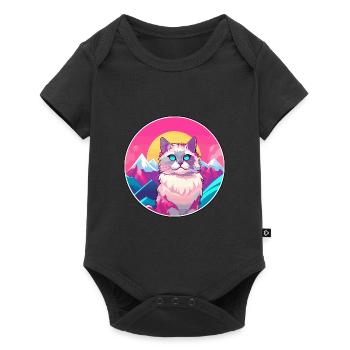 Korean Bobtail Cat Colorful Cartoon Watercolor Ill - Baby Premium short-sleeve bodysuit - black - Front