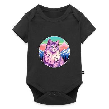 Chat de la forêt norvégienne coloré dessin animé aquarelle I - Body à manches courtes Premium Bébé - noir - Devant
