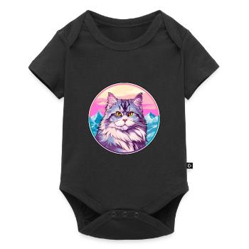 Chat sibérien coloré dessin animé aquarelle Illustrat - Body à manches courtes Premium Bébé - noir - Devant