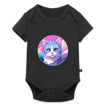 Russische blaue Katze bunte Karikatur Aquarell Illus - Baby Premium Kurzarmbody - Schwarz - Vorne