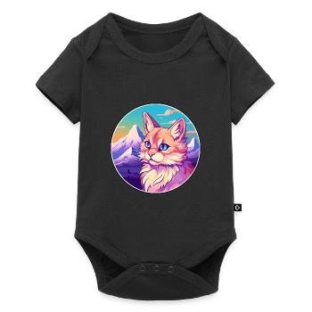 Somali Katze Bunte Karikatur Aquarell Illustration - Baby Premium Kurzarmbody - Schwarz - Vorne