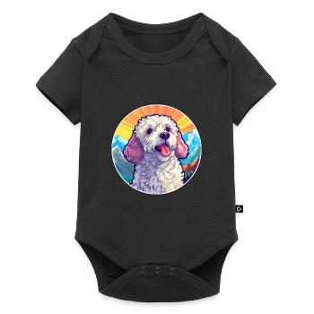 Caniche chien race dessin animé Kawaii aquarelle - Body à manches courtes Premium Bébé - noir - Devant