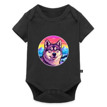 Chien d’élan suédois race de chien Cartoon Kawaii Watercol - Body à manches courtes Premium Bébé - noir - Devant