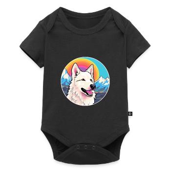 White Shepherd Dog Breed Cartoon Kawaii Watercolor - Baby Premium short-sleeve bodysuit - black - Front