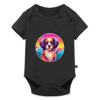 Épagneul tibétain chien race dessin animé Kawaii Watercolo - Body à manches courtes Premium Bébé - noir - Devant