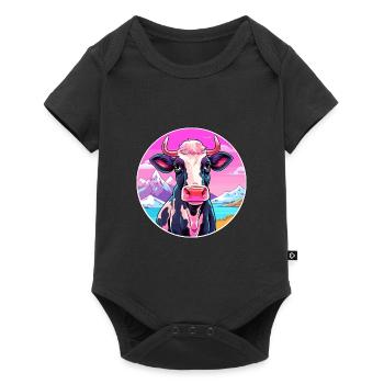 Cow Watercolor Cartoon Kawaii Pet Animal Colorful - Baby Premium short-sleeve bodysuit - black - Front