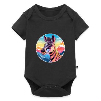 Okapi Aquarell Karikatur Kawaii Haustier Tier Farbefu - Baby Premium Kurzarmbody - Schwarz - Vorne