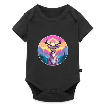 Cerf Aquarelle Dessin Animé Kawaii Animal De Compagnie Animal Coloré - Body à manches courtes Premium Bébé - noir - Devant