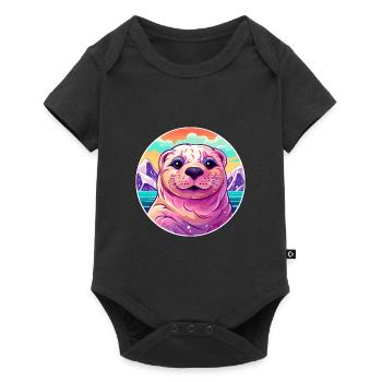 Seal Watercolor Cartoon Kawaii Pet Animal Colorful - Baby Premium short-sleeve bodysuit - black - Front