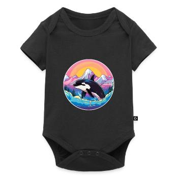 Orca Aquarell Karikatur Kawaii Haustier Tier Bunt - Baby Premium Kurzarmbody - Schwarz - Vorne