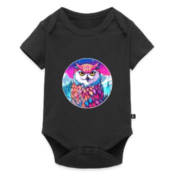 Hibou Aquarelle Dessin Animé Kawaii Animal De Compagnie Coloré - Body à manches courtes Premium Bébé - noir - Devant