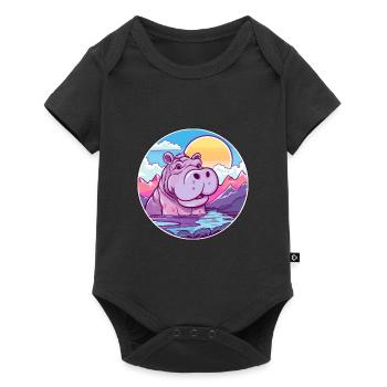 Hippopotame Aquarelle Dessin Animé Kawaii Animal Animal Colorfu - Body à manches courtes Premium Bébé - noir - Devant