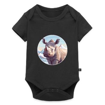 Rhino Watercolor Cartoon Kawaii Pet Animal Colorfu - Baby Premium short-sleeve bodysuit - black - Front