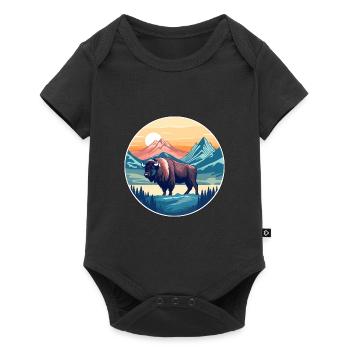 Bison Aquarelle Dessin Animé Kawaii Animal Animal Colorfu - Body à manches courtes Premium Bébé - noir - Devant