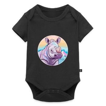 Rhino Watercolor Cartoon Kawaii Pet Animal Colorfu - Baby Premium short-sleeve bodysuit - black - Front