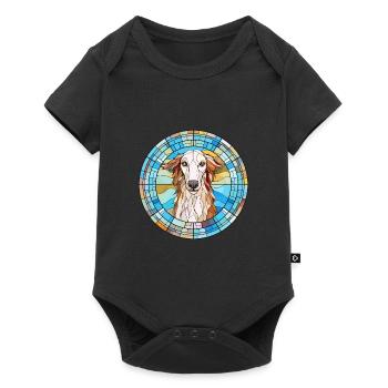 Barzoï chien race vitrail aquarelle colorée - Body à manches courtes Premium Bébé - noir - Devant