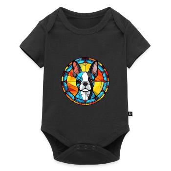 Boston Terrier Hunderasse Buntglas Bunt Wa - Baby Premium Kurzarmbody - Schwarz - Vorne