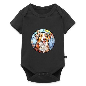 Berger anglais chien race vitrail coloré - Body à manches courtes Premium Bébé - noir - Devant