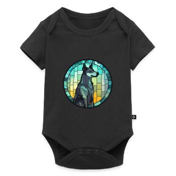 Karelo Finnische Laika-Hunderasse Buntglasfarbe - Baby Premium Kurzarmbody - Schwarz - Vorne