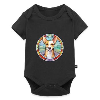 Portugiesische Hunderasse Podengo Pequeno Glasmalerei - Baby Premium Kurzarmbody - Schwarz - Vorne