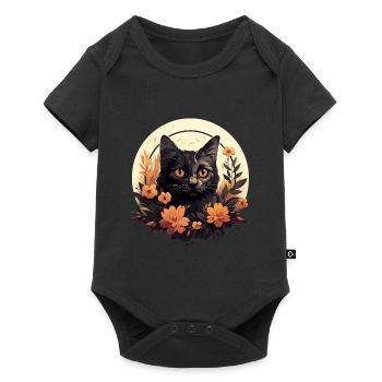 Chat mignon avec des fleurs Animal Motif amoureux des chats - Body à manches courtes Premium Bébé - noir - Devant