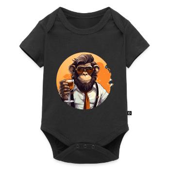 Singe cool avec boisson Drôle d’animaux chimpanzé - Body à manches courtes Premium Bébé - noir - Devant