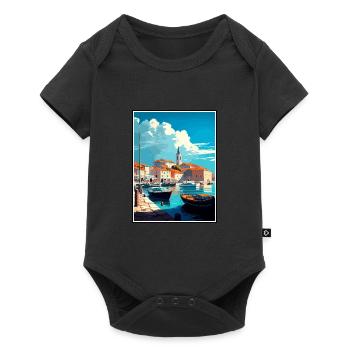 Vodice Kroatien Vintage Reiseposter WPA Souvenir - Baby Premium Kurzarmbody - Schwarz - Vorne