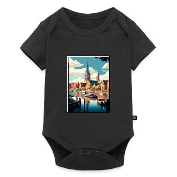 Flensburg Germany Vintage Travel Poster Souvenir - Baby Premium short-sleeve bodysuit - black - Front