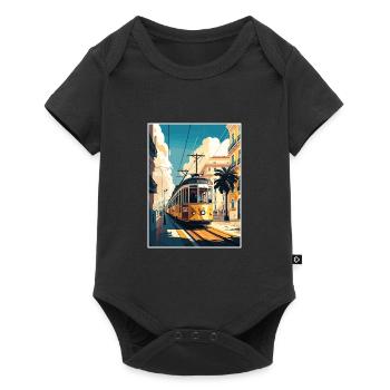 Lisbonne Portugal Tram Vintage voyage affiche WPA Art - Body à manches courtes Premium Bébé - noir - Devant