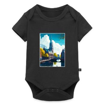 Delft Pays-Bas Vintage voyage affiche Souvenir - Body à manches courtes Premium Bébé - noir - Devant